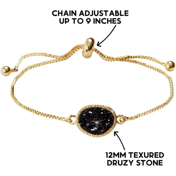 Stunning Adjustable Simulated Druzy Bracelet - Perfect for Layering in Gold - Picture 3 of 9